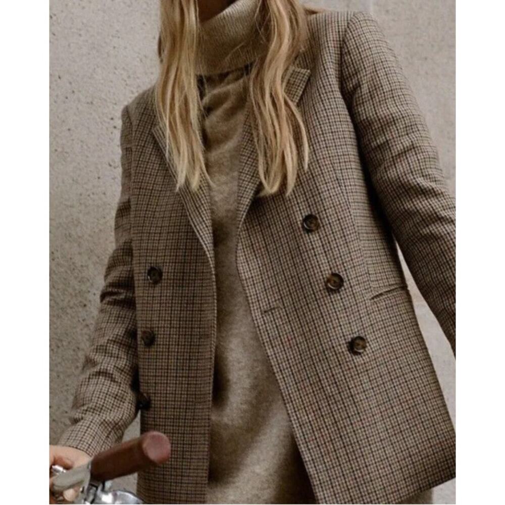 Mango brown plaid check blazer suit jacket size S
